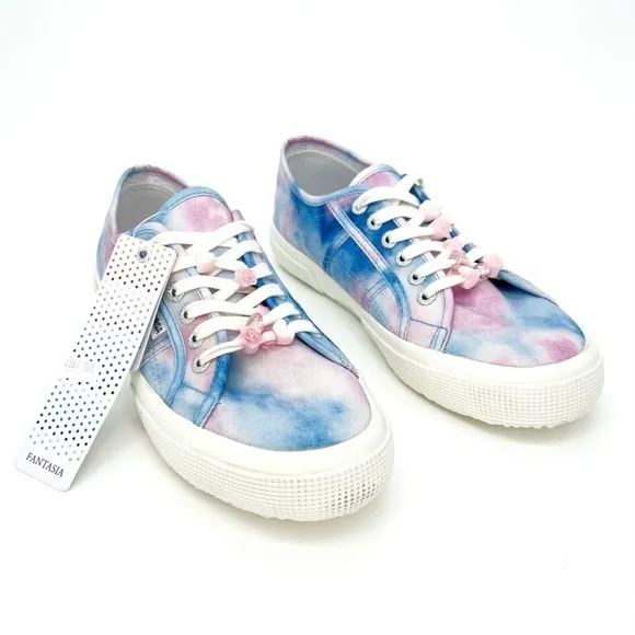 Superga Sneakers Canvas Blue Pink Tie Dye Beads Womens Size 8.5 Fantasia New NWT