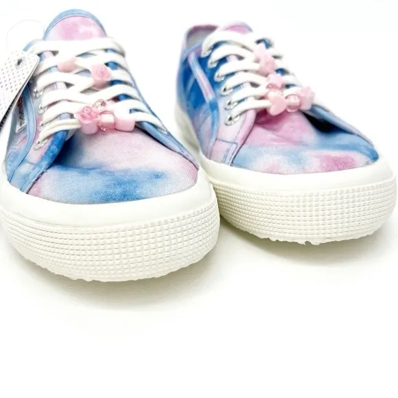Superga Sneakers Canvas Blue Pink Tie Dye Beads Womens Size 8.5 Fantasia New NWT