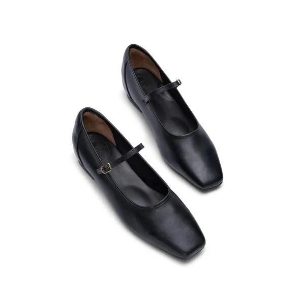 Surfbird Black Leather Ballet Flats