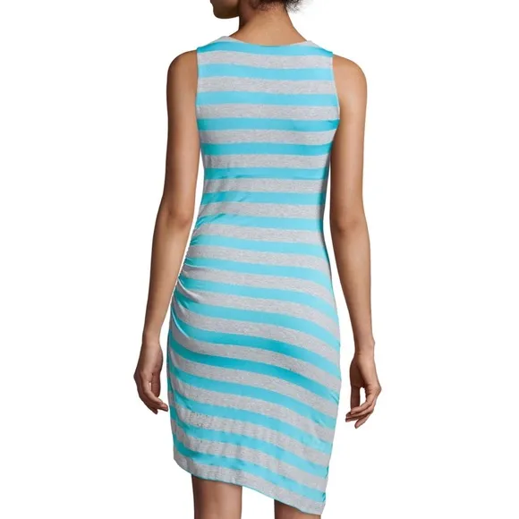 Susanna Monaco NWT Striped Gathered Side Dress Turquoise &amp; Gray