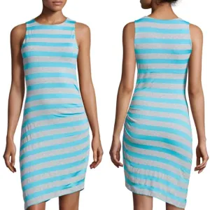 Susanna Monaco NWT Striped Gathered Side Dress Turquoise &amp; Gray