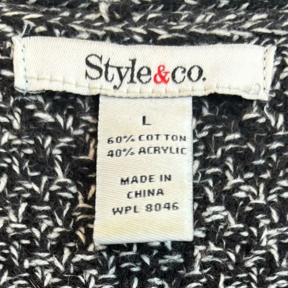 Sweater Cardigan Jacket Button Front Black Grey All Season Knit Size Large