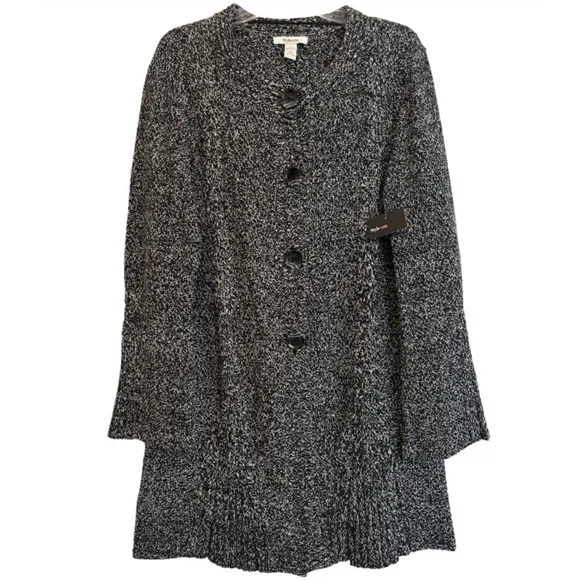 Sweater Cardigan Jacket Button Front Black Grey All Season Knit Size Large
