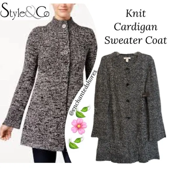 Sweater Cardigan Jacket Button Front Black Grey All Season Knit Size Large