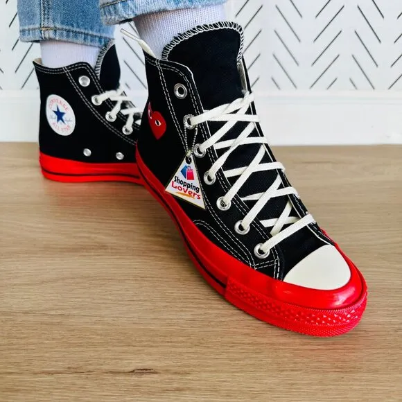 ❤️Sz 13 Converse Chuck 70 Hi Comme Des Garçons Play Women Shoes Black Rd A01793C