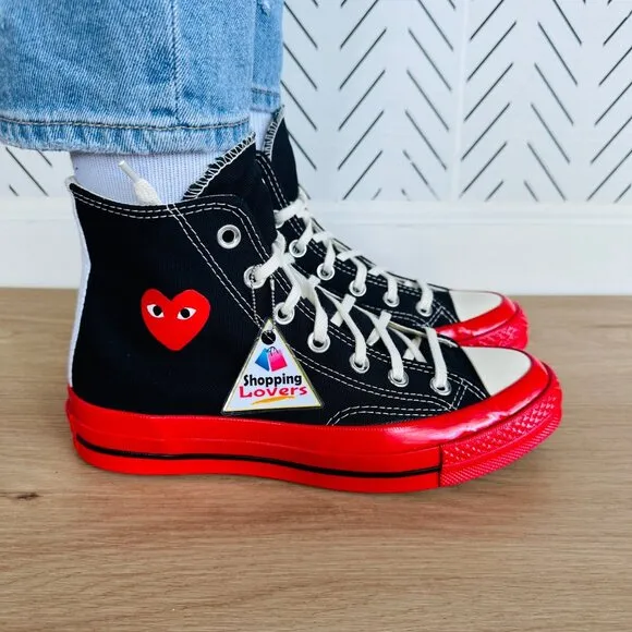 ❤️Sz 13 Converse Chuck 70 Hi Comme Des Garçons Play Women Shoes Black Rd A01793C