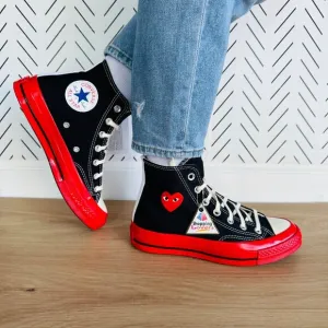 ❤️Sz 13 Converse Chuck 70 Hi Comme Des Garçons Play Women Shoes Black Rd A01793C