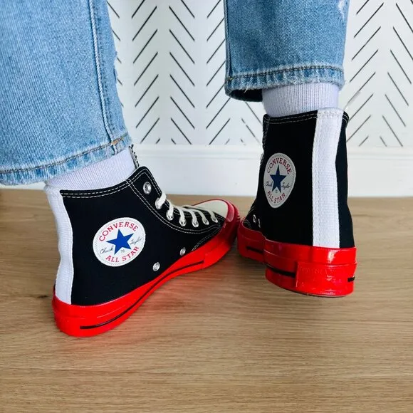 ❤️Sz 13 Converse Chuck 70 Hi Comme Des Garçons Play Women Shoes Black Rd A01793C