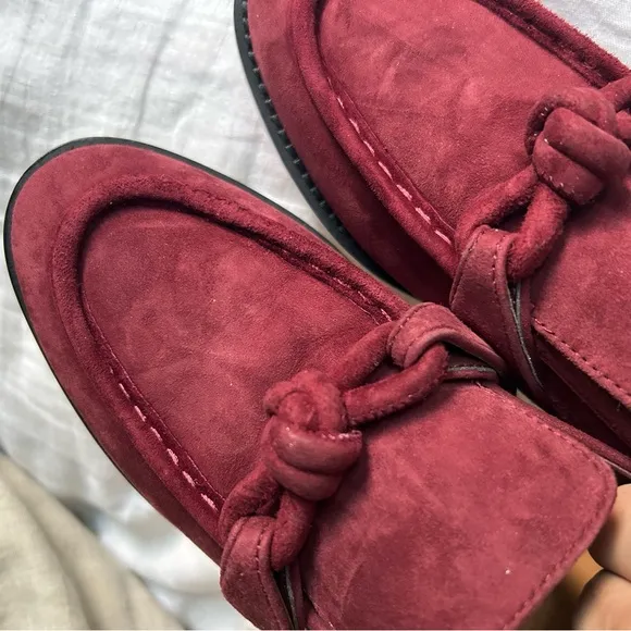 SZ 37 Burgundy Suede Astaire’ loafers Bottega  'Knot' straps moccasins