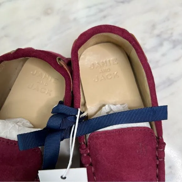 Sz 7T Janie &amp; Jack Berry Leather Suede Moccasins NWT $69 MSRP