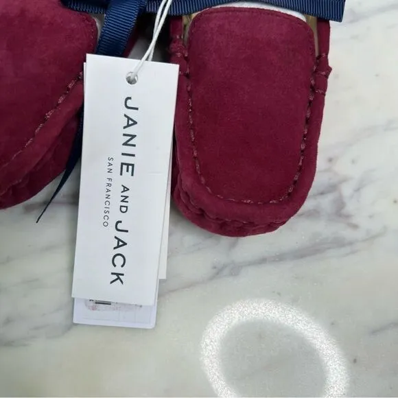 Sz 7T Janie &amp; Jack Berry Leather Suede Moccasins NWT $69 MSRP
