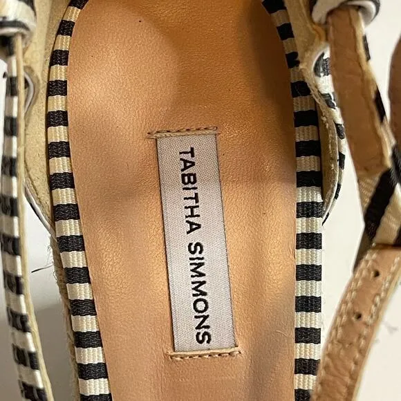 Tabitha Simmons Jenny Striped Black and White Strappy Espadrille Wedges Size 10