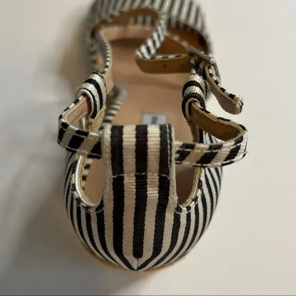 Tabitha Simmons Jenny Striped Black and White Strappy Espadrille Wedges Size 10