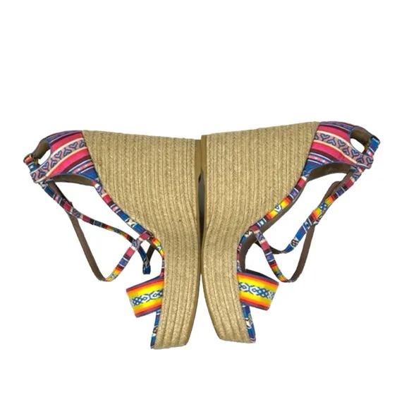 Tabitha Simmons Multicolor Jenny Peruvian Silk Espadrille Sandal Wedges size 9
