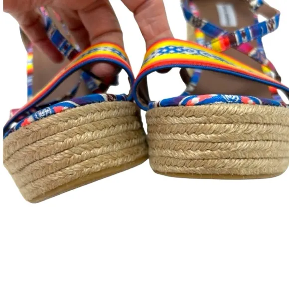 Tabitha Simmons Multicolor Jenny Peruvian Silk Espadrille Sandal Wedges size 9