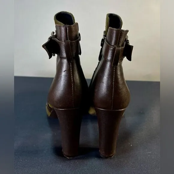 Tahari Dina - Green suede and Brown Leather Heeled Ankle Boots