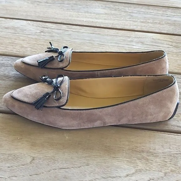 Talbot's Francesca Bow Suede Driving Flats in Fall Taupe