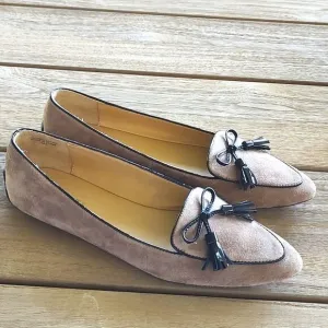 Talbot's Francesca Bow Suede Driving Flats in Fall Taupe