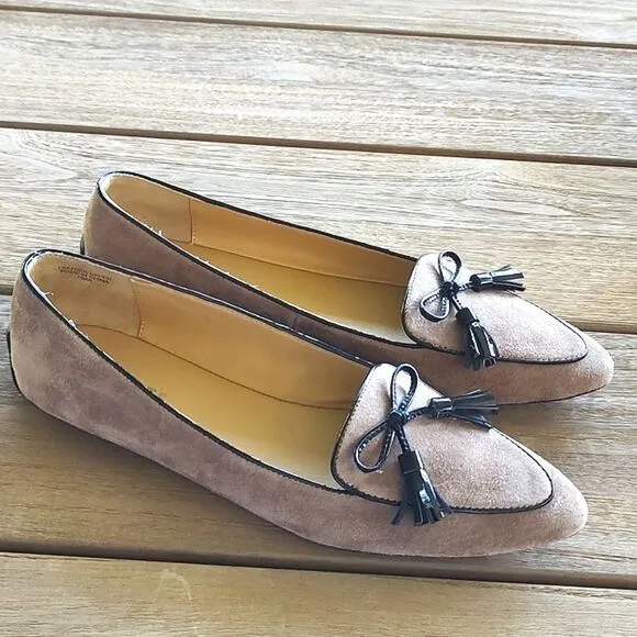 Talbot's Francesca Bow Suede Driving Flats in Fall Taupe