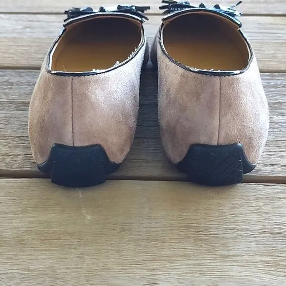 Talbot's Francesca Bow Suede Driving Flats in Fall Taupe