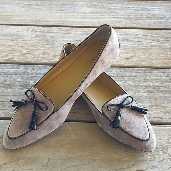 Talbot's Francesca Bow Suede Driving Flats in Fall Taupe