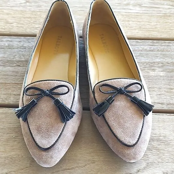 Talbot's Francesca Bow Suede Driving Flats in Fall Taupe