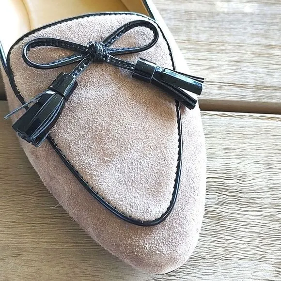 Talbot's Francesca Bow Suede Driving Flats in Fall Taupe