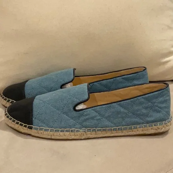 Talbots Izzy Quilted. Denim Blue Leather Espadrille Flats
