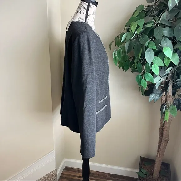 Talbots Luxe Knit Tipped Blazer Gray Sz 12