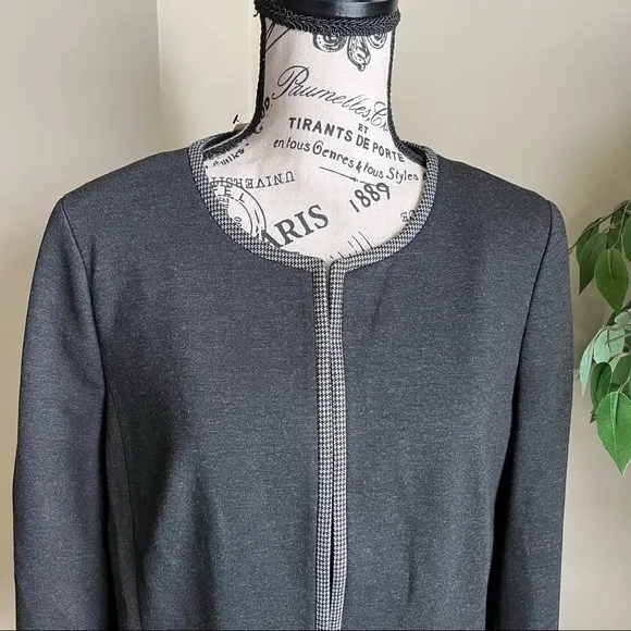 Talbots Luxe Knit Tipped Blazer Gray Sz 12