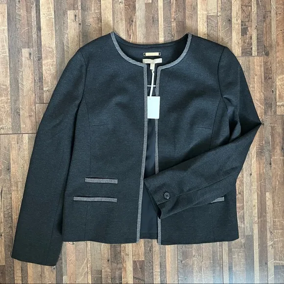 Talbots Luxe Knit Tipped Blazer Gray Sz 12