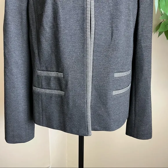 Talbots Luxe Knit Tipped Blazer Gray Sz 12