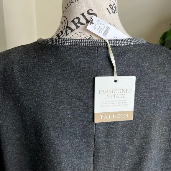Talbots Luxe Knit Tipped Blazer Gray Sz 12