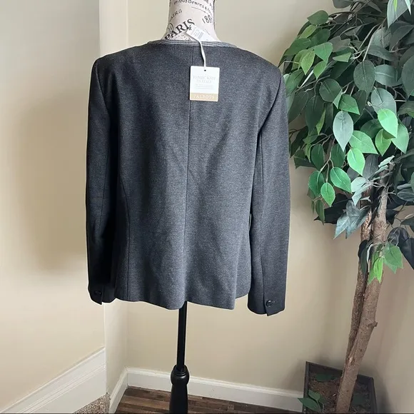 Talbots Luxe Knit Tipped Blazer Gray Sz 12