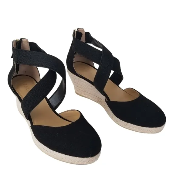 Talbots Lyndsay Espadrille Wedges Black Size 6.5