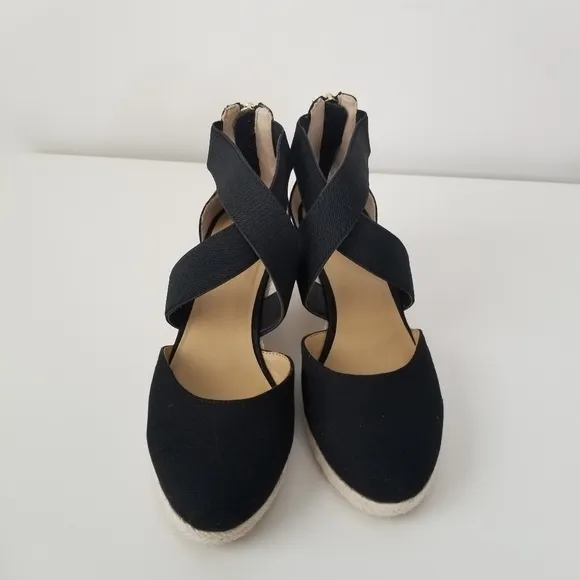 Talbots Lyndsay Espadrille Wedges Black Size 6.5