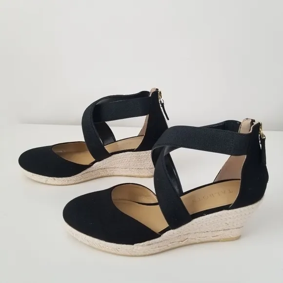 Talbots Lyndsay Espadrille Wedges Black Size 6.5