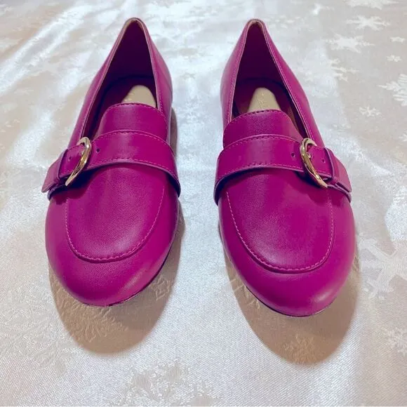 Talbots Ryan Buckle Flats Dark Pink Leather Sz 6 NWT Gorgeous