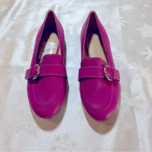 Talbots Ryan Buckle Flats Dark Pink Leather Sz 6 NWT Gorgeous