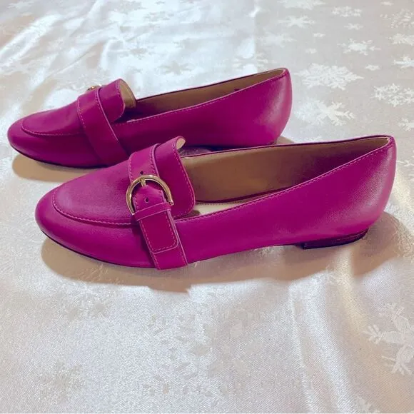 Talbots Ryan Buckle Flats Dark Pink Leather Sz 6 NWT Gorgeous