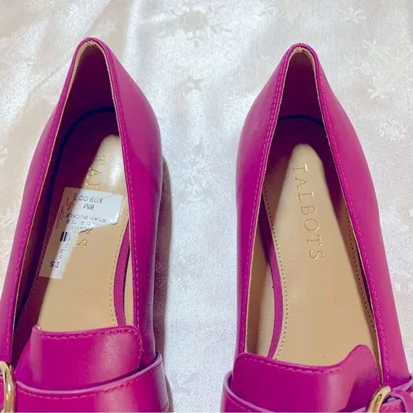 Talbots Ryan Buckle Flats Dark Pink Leather Sz 6 NWT Gorgeous