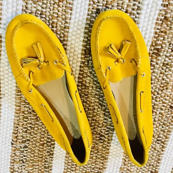 Talbots shoes tassel moccasins mustard golden yellow maize velour slip o…