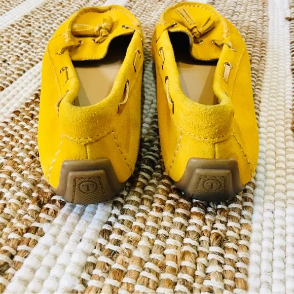 Talbots shoes tassel moccasins mustard golden yellow maize velour slip o…