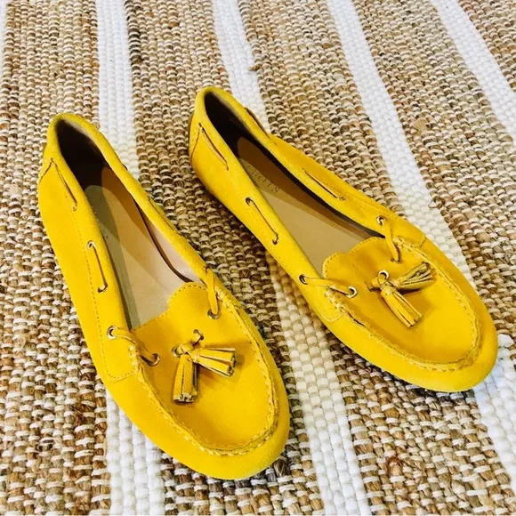 Talbots shoes tassel moccasins mustard golden yellow maize velour slip o…