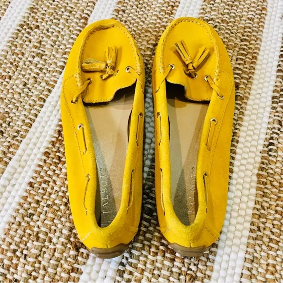 Talbots shoes tassel moccasins mustard golden yellow maize velour slip o…