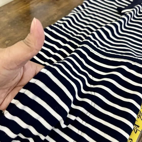 Talbots Striped Maxi Dress L Blue &amp; White Modal Blend Drawstring Coastal Chic