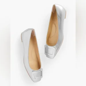 Talbots Sutton buckle silver metallic flats size 8