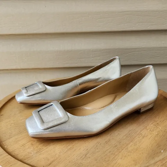 Talbots Sutton buckle silver metallic flats size 8