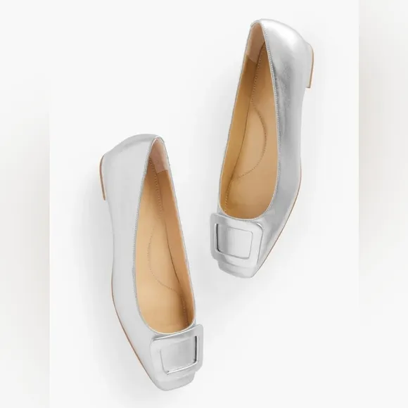 Talbots Sutton buckle silver metallic flats size 8