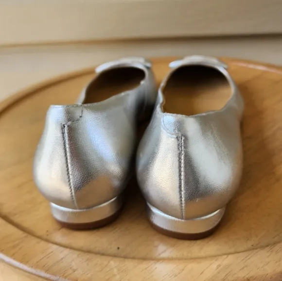 Talbots Sutton buckle silver metallic flats size 8